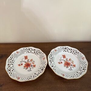 Schumann Bavaria Plate Lacey Reticulated 10" Multicolor Floral 1881 2 Pcs